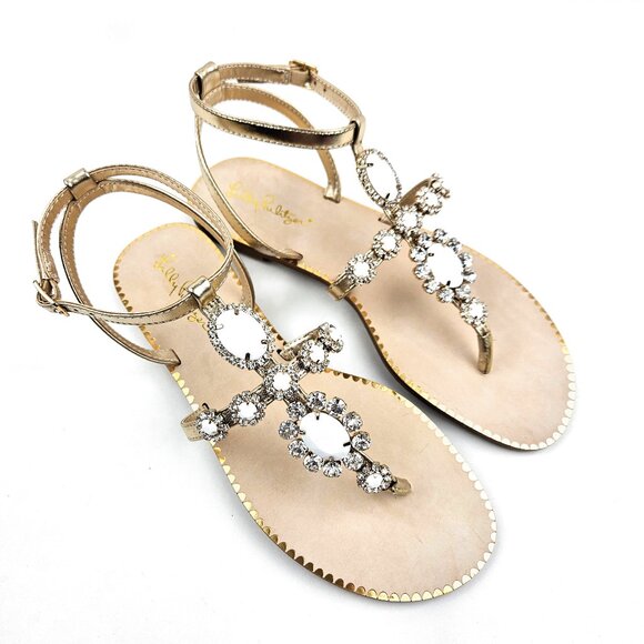 Lilly Pulitzer Katie Embellished Sandals Gold/Resort White - Picture 2 of 9